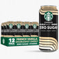 Starbucks Doubleshot Zero Sugar French Vanilla coffee energy drink cans, 15 oz, 12-pack with B vitamins, ginseng, and guarana.