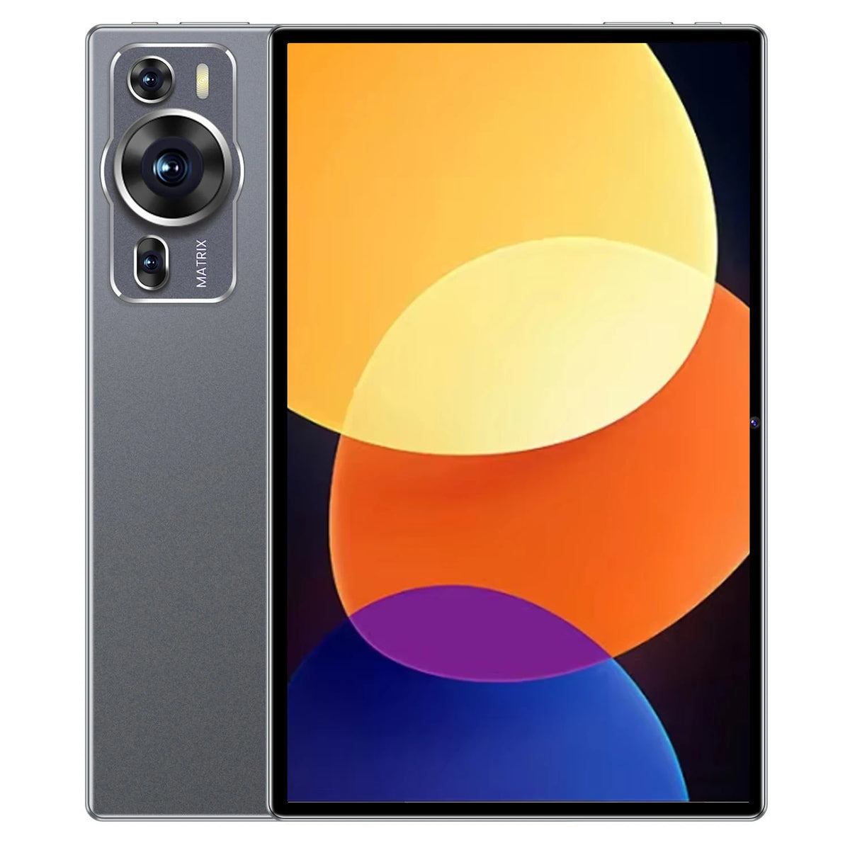 Dark gray 10.1-inch Android 15 quad-core tablet with 12GB RAM, 128GB ROM, Wi-Fi, and keyboard for business and entertainment.