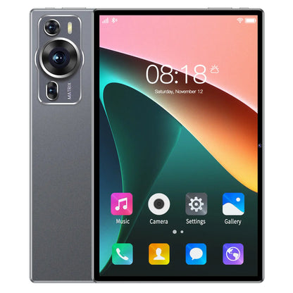 Dark gray 10.1-inch Android 15 tablet with 12GB RAM, 128GB ROM, keyboard, Wi-Fi, and dual 5MP/13MP cameras for business and entertainment.