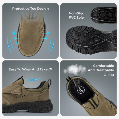 Dark gray men's slip-on loafers by BackupMyFilesNow.com, lightweight business shoes with arch support and casual style.