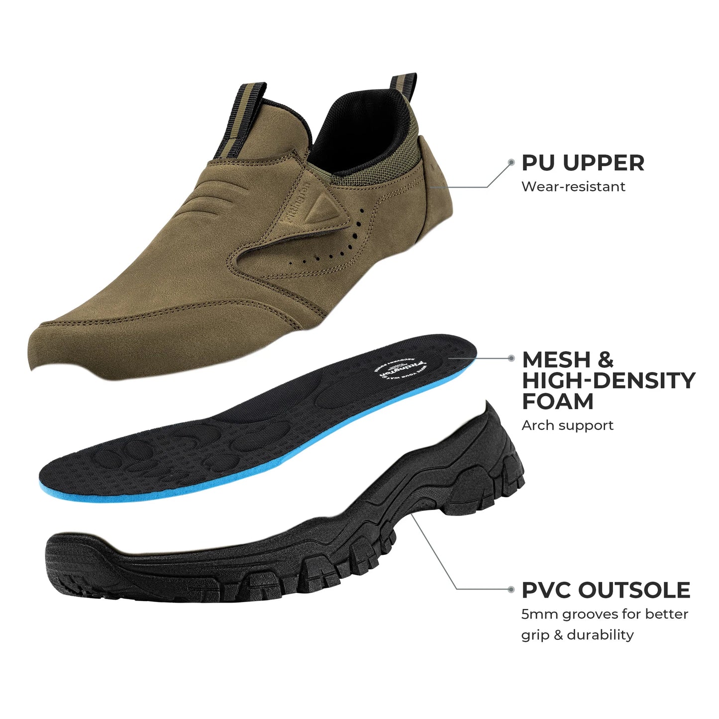 Men's dark gray slip-on loafers by BackupMyFilesNow.com, lightweight casual shoes with arch support and all-day comfort.