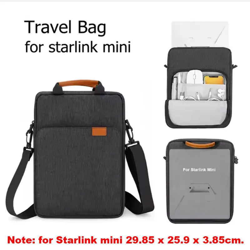 Dark gray waterproof travel carrying case for Starlink Mini, featuring a compact handbag, shoulder, and crossbody bag design.