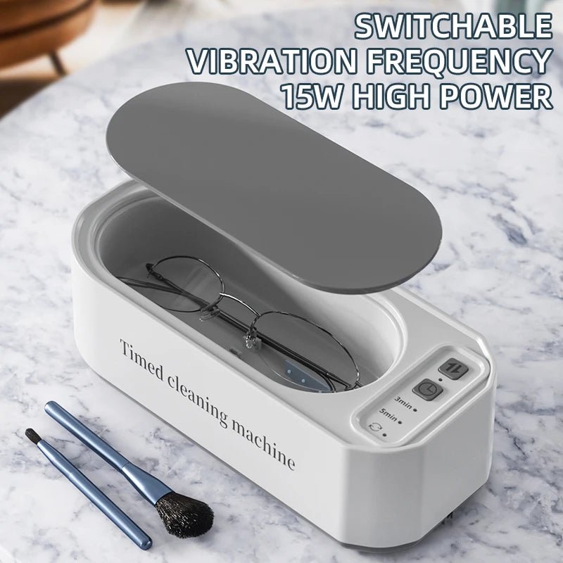Dark green Super Clean ultrasonic glasses cleaning machine with digital timer, high-frequency ultrasound for jewelry and glasses cleaning