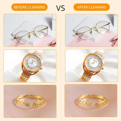 Dark green BACKUPMYFILESNOW® Super Clean ultrasonic glasses cleaning machine with digital timer and high-frequency ultrasound for jewelry.