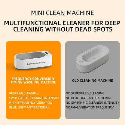 Dark green BACKUPMYFILESNOW® Super Clean ultrasonic glasses cleaning machine with digital timer and high-frequency ultrasound for jewelry.
