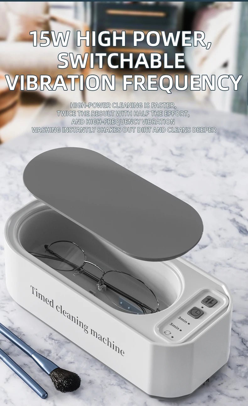 Dark green Super Clean 250mAh ultrasonic glasses and jewelry cleaning machine with digital timer and high-frequency ultrasonic cleaning.
