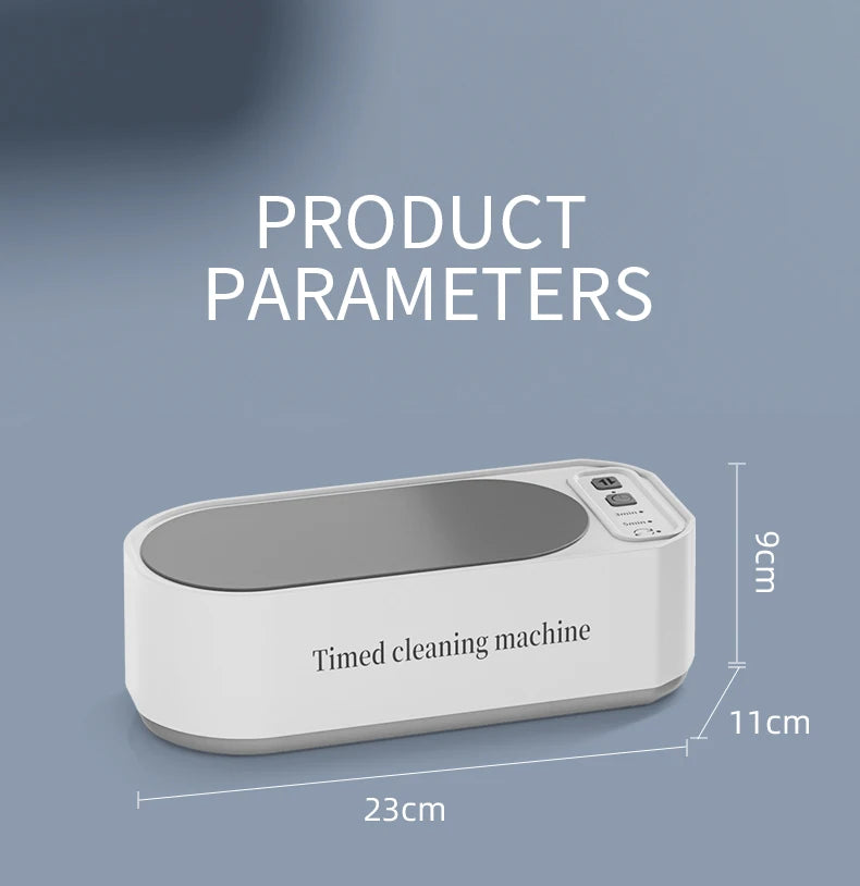 Dark green Super Clean ultrasonic glasses cleaning machine with digital timer, high-frequency ultrasound for jewelry and glasses cleaning.