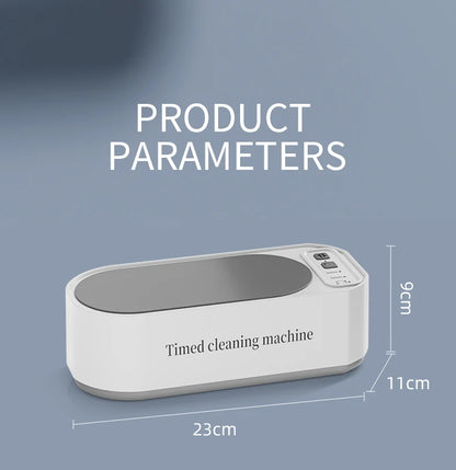 Dark green Super Clean ultrasonic glasses cleaning machine with digital timer, high-frequency ultrasound for jewelry and glasses cleaning.