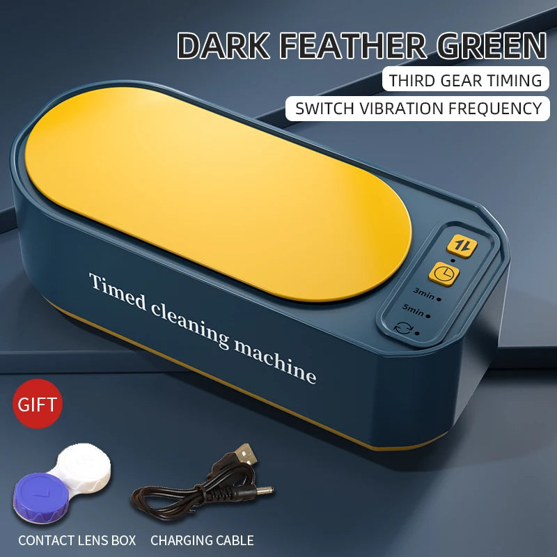 Dark green BACKUPMYFILESNOW® Super Clean 250mAh ultrasonic glasses and jewelry cleaner with timed ultrasonic cleaning function.