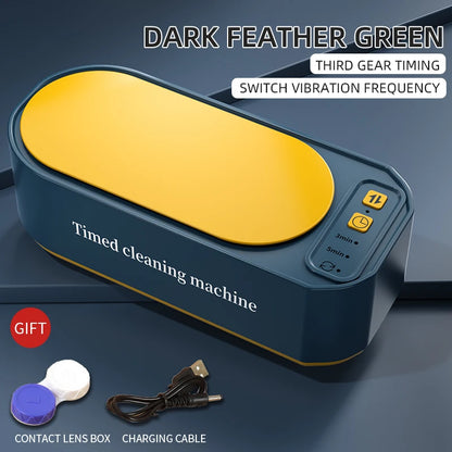 Dark green BACKUPMYFILESNOW® Super Clean 250mAh ultrasonic glasses and jewelry cleaner with timed ultrasonic cleaning function.