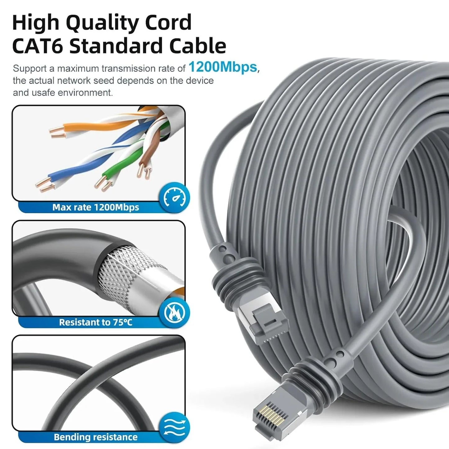 Dark grey 2m Starlink Gen 3 replacement cable with waterproof design, standard actuated Starlink Ethernet cable by BACKUPMYFILESNOW.COM®.