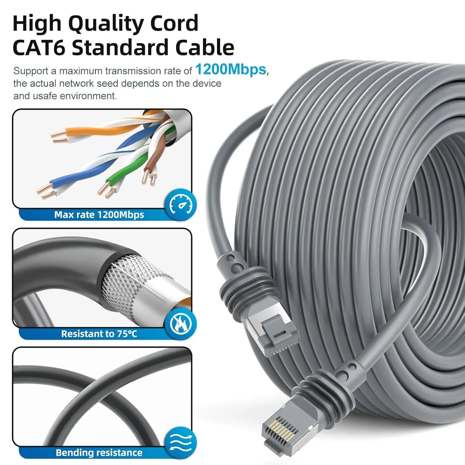 Dark grey 2m Starlink Gen 3 replacement cable with waterproof design, standard actuated Starlink Ethernet cable by BACKUPMYFILESNOW.COM®.