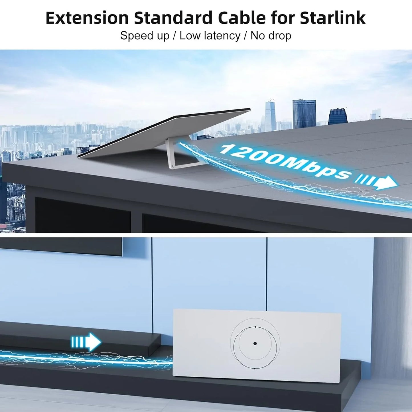 Dark grey 2m Starlink Gen 3 Ethernet cable with waterproof design, standard actuated V3 replacement cord for Starlink internet connections.