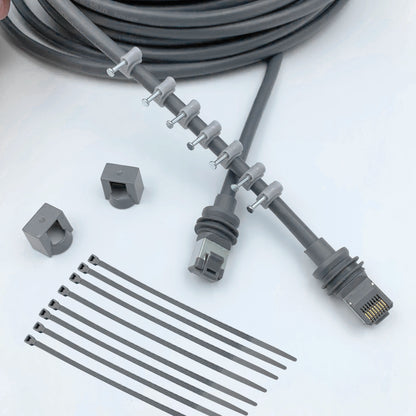 Starlink Gen 3 waterproof outdoor Ethernet cable in gray with retainer, 30m (100ft), from BACKUPMYFILESNOW.COM.