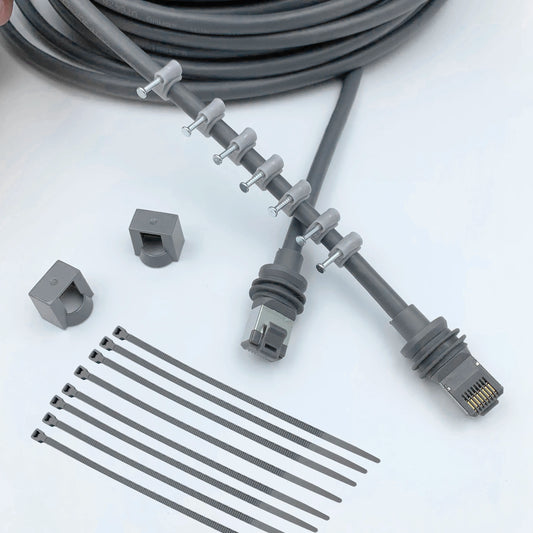 Starlink Gen 3 waterproof outdoor Ethernet cable in gray with retainer, 30m (100ft), from BACKUPMYFILESNOW.COM.