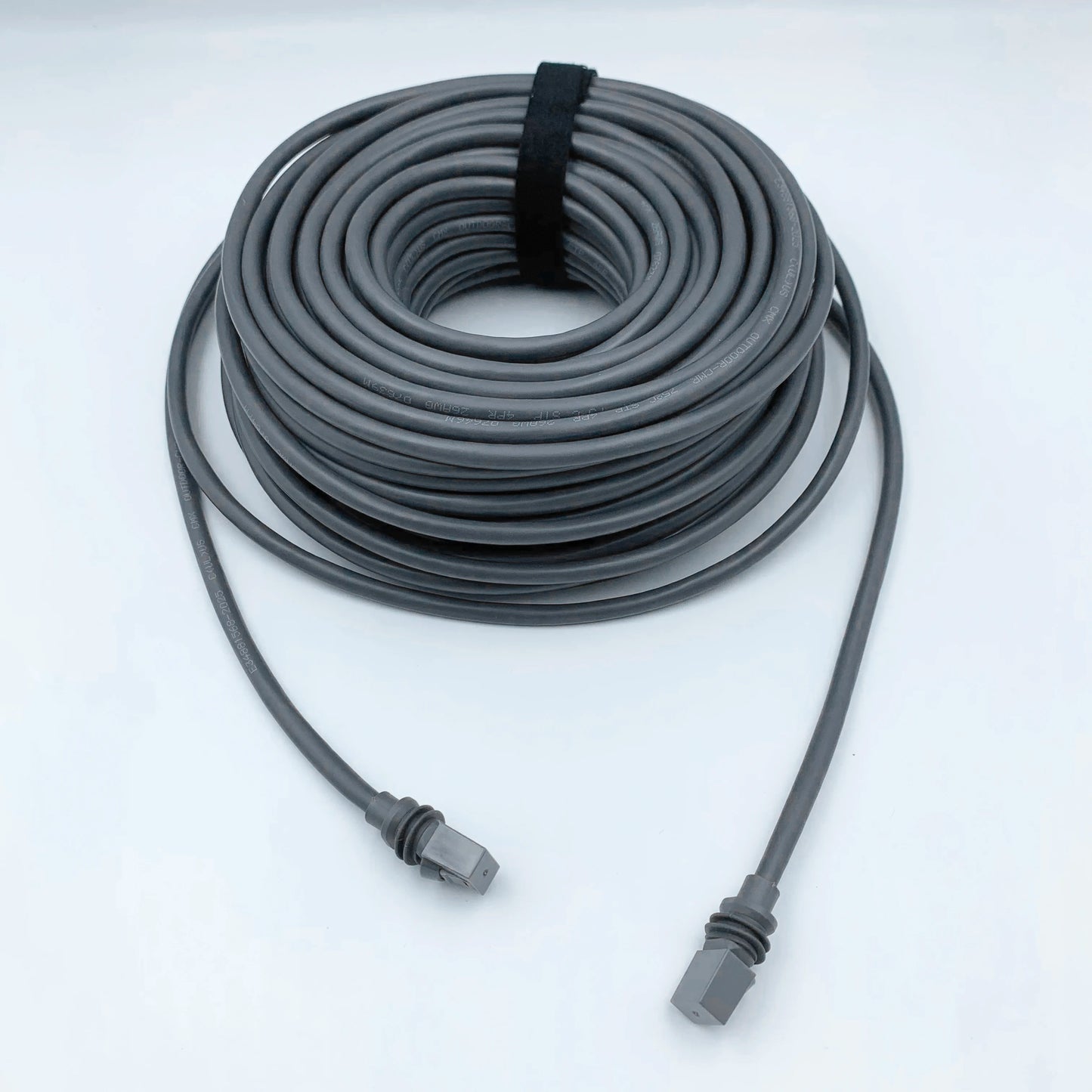Gray Starlink Gen 3 waterproof outdoor Ethernet cable with retainer, 30m (100ft), designed for reliable outdoor internet connections.