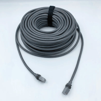 Gray Starlink Gen 3 waterproof outdoor Ethernet cable with retainer, 30m (100ft), designed for reliable outdoor internet connections.