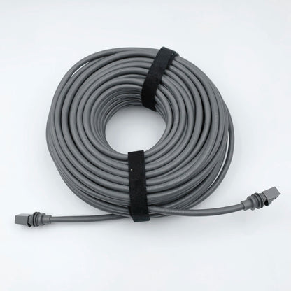 Gray Starlink Gen 3 waterproof outdoor Ethernet cable with retainer, 30m (100ft) length, designed for outdoor connectivity.