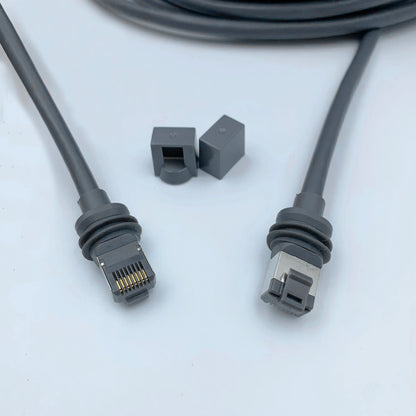 Gray Starlink Gen 3 waterproof outdoor Ethernet cable with retainer, 30m (100ft), designed for outdoor networking by BACKUPMYFILESNOW.COM®.