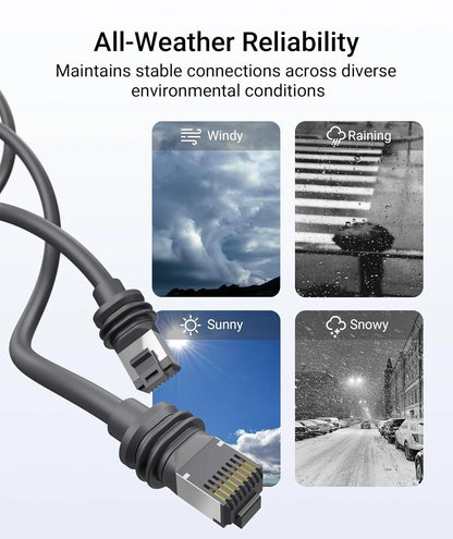 Starlink Gen 3 waterproof outdoor Ethernet cable by BACKUPMYFILESNOW.COM® in dark gray with retainer, 30m (100ft) length.