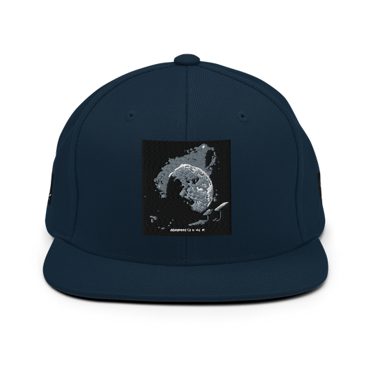 Dark navy Yupoong 6089M classic snapback hat with structured crown and flat brim, featuring adjustable strap and embroidered logo.