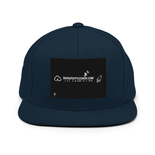 Dark navy Yupoong 6089M classic snapback hat with structured crown and flat brim, featuring adjustable strap for a comfortable fit.