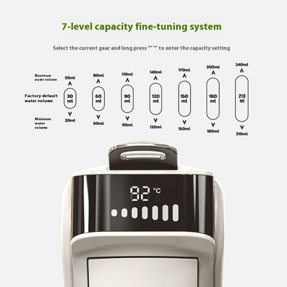 Black BACKUPMYFILESNOW.COM® hot and cold coffee machine with sleek design, showing the appliance with a spout and control panel.