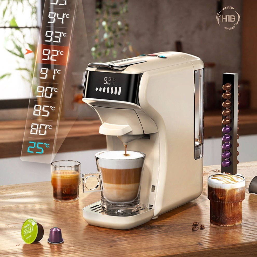 BackupMyFilesNow® hot and cold coffee machine in dark night black, with sleek design for making hot or cold coffee drinks.