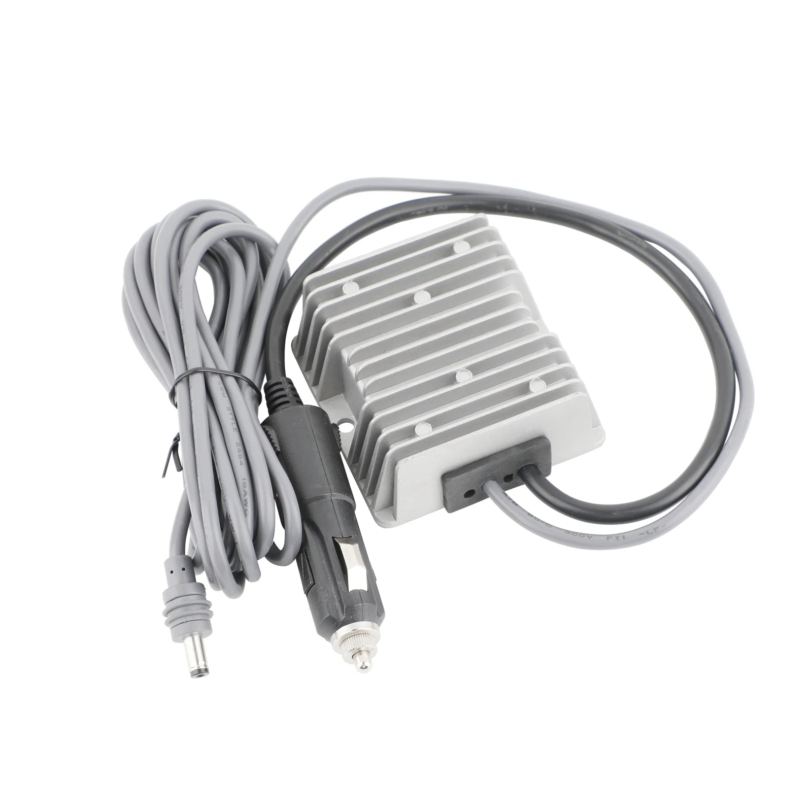 BackupMyFilesNow.com Starlink Gen3 Mini 12V-24V to 57V 4.5A waterproof DC power converter with aluminum alloy shell and male plug.
