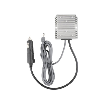 Backupmyfilesnow.com Starlink Gen3 Mini 12V-24V to 57V 4.5A waterproof DC power converter with aluminum shell and 5.5x2.1mm male plug.