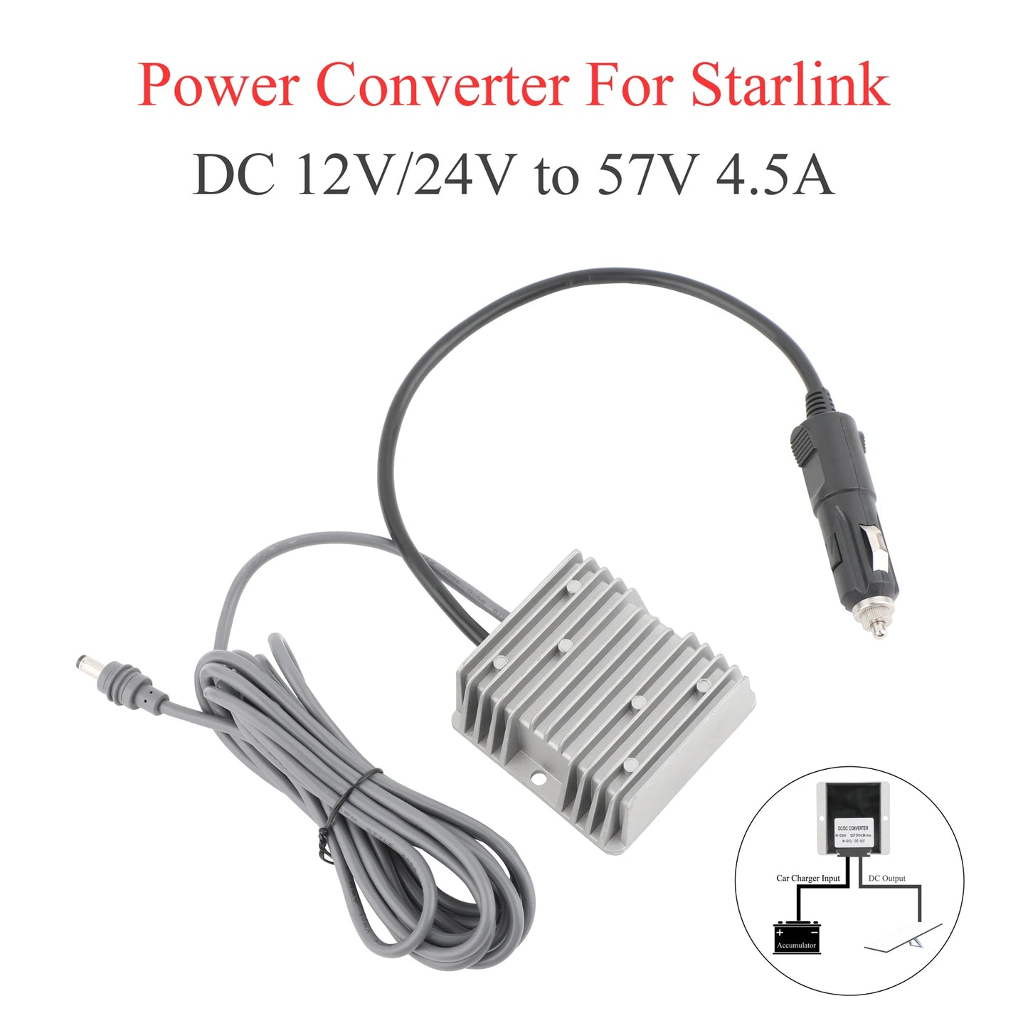 BackupMyFilesNow® Starlink Gen3 mini DC power converter, 12/24V to 57V, waterproof aluminum shell with DC male plug 5.5*2.1mm.