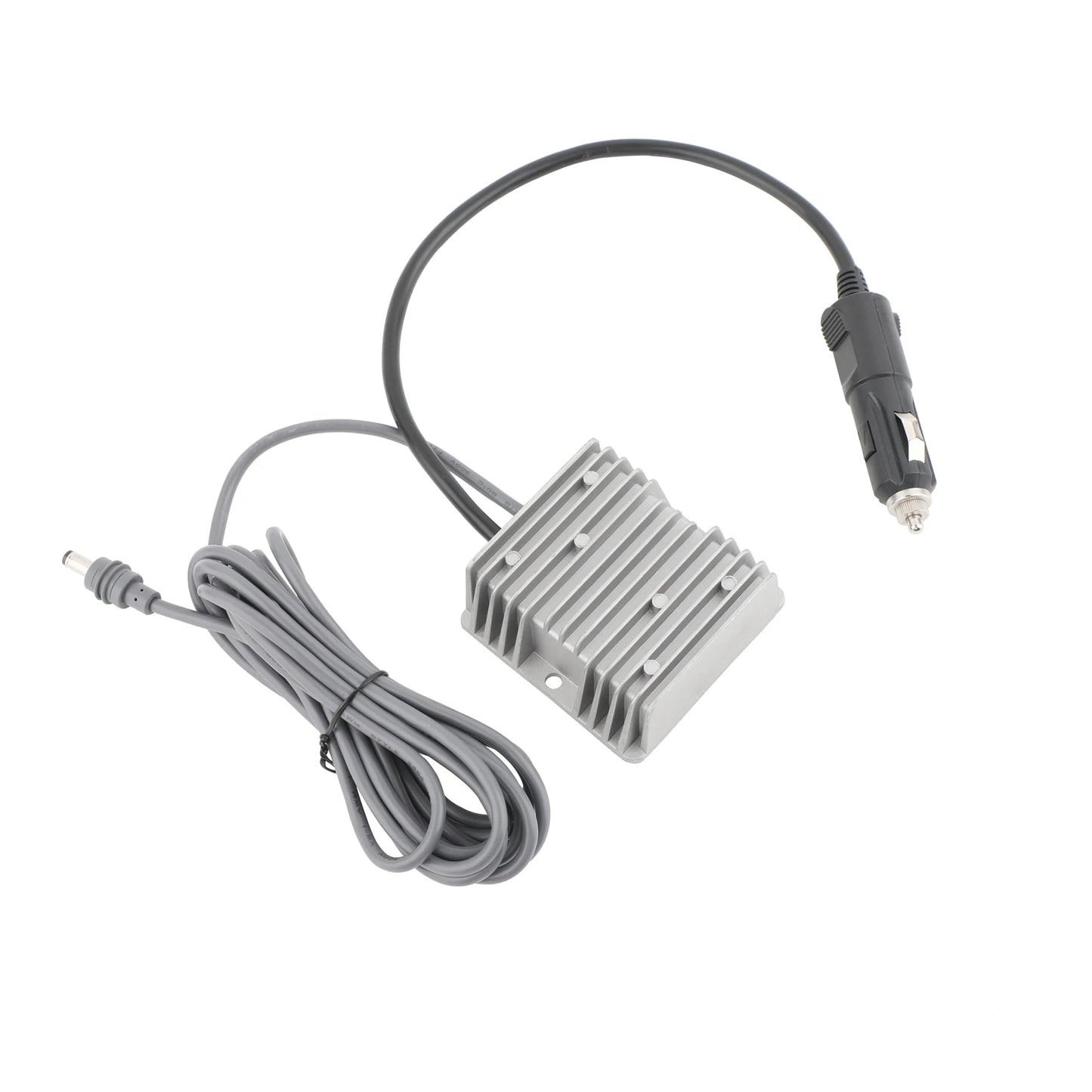 BackupMyFilesNow® Starlink Gen3 Mini 12V-24V to 57V 4.5A DC power converter with waterproof aluminum shell and 5.5x2.1mm male plug.