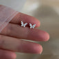 Silver butterfly stud earrings for women, delicate jewelry by ANENJERY, perfect gift for girls, wholesale butterfly earrings for women