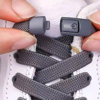 Elastic locking shoelaces for kids and adults, flat no-tie design, 8mm widened, suitable for running shoes and sneakers.