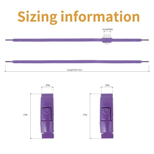 Elastic locking no-tie shoelaces for kids and adults, flat 8mm widened laces for running shoes and sneakers.
