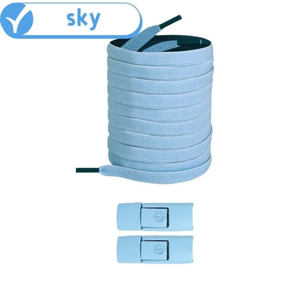 Elastic locking shoelaces for kids and adults, flat no-tie design, suitable for running shoes and sneakers, 8mm widened.