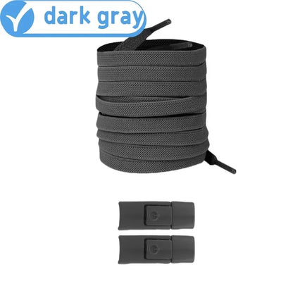 Elastic locking shoelaces for kids and adults, flat no-tie design, 8mm widened, suitable for running shoes and sneakers.