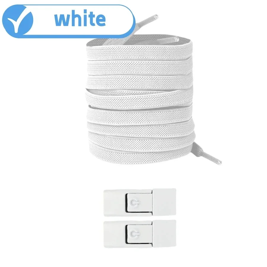 Elastic locking shoelaces for kids and adults, flat no-tie design, suitable for running shoes and sneakers, 8mm widened.