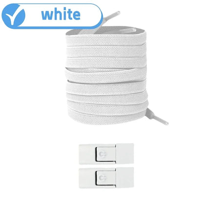 Elastic locking shoelaces for kids and adults, flat no-tie design, suitable for running shoes and sneakers, 8mm widened.