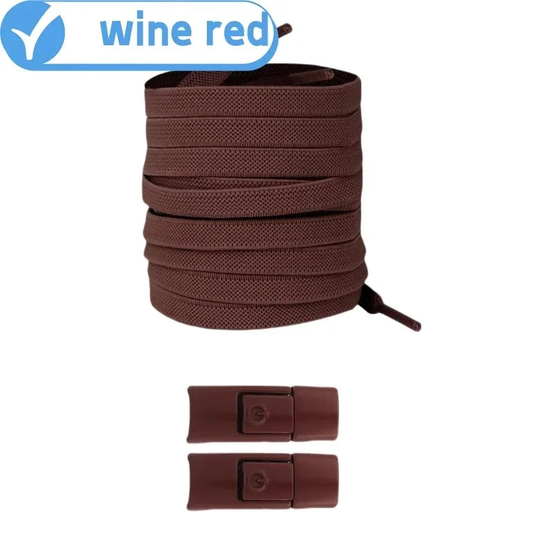 Elastic locking shoelaces for kids and adults, flat no-tie design, 8mm widened, suitable for running shoes and sneakers.