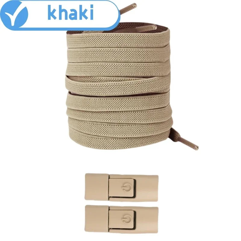 Elastic locking shoelaces for kids and adults, flat no-tie design, 8mm widened for running shoes and sneakers.
