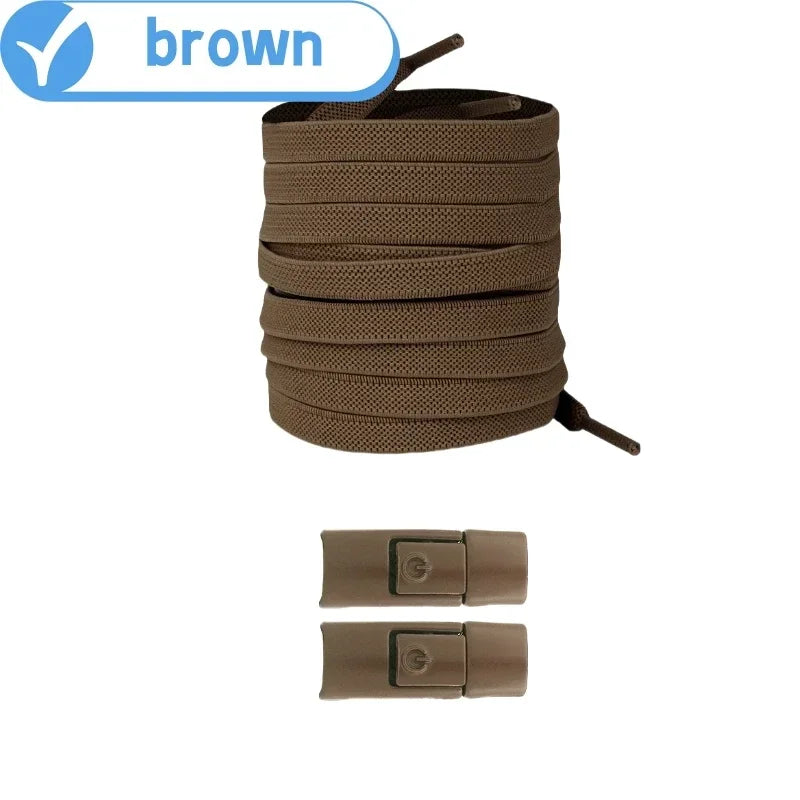 Elastic locking shoelaces for kids and adults, flat no-tie design, 8mm widened, suitable for running shoes and sneakers.