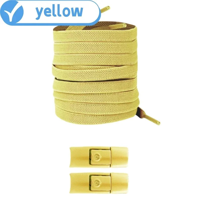Elastic locking no-tie shoelaces for kids and adults, 8mm wide flat design for running shoes and sneakers, adjustable fit