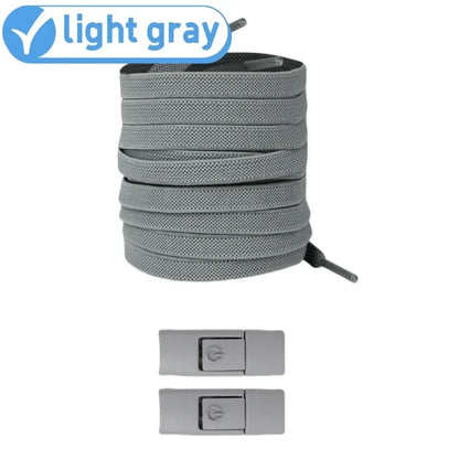 Elastic locking shoelaces for kids and adults, flat no-tie design, 8mm widened, suitable for running shoes and sneakers.