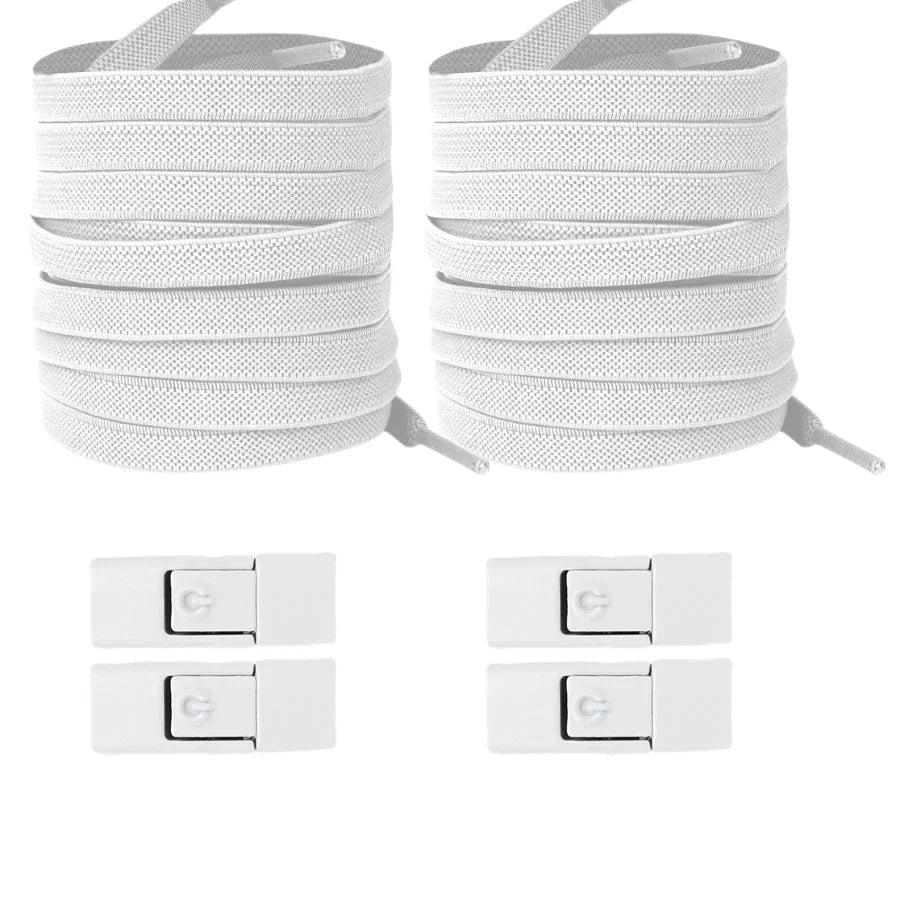 Elastic locking shoelaces for kids and adults, flat no-tie design, 8mm widened for running shoes and sneakers.