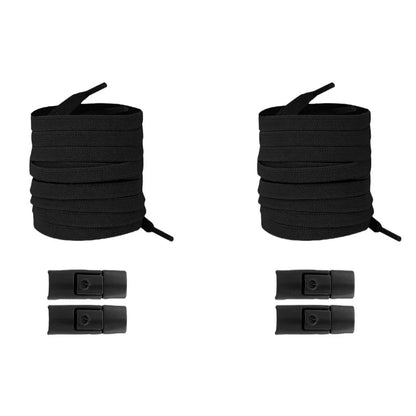 Elastic locking no-tie shoelaces for kids and adults, flat 8mm wide laces for running shoes and sneakers.