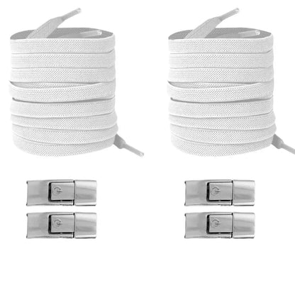 Elastic locking shoelaces for kids and adults, flat no-tie design, 8mm widened, suitable for running shoes and sneakers.