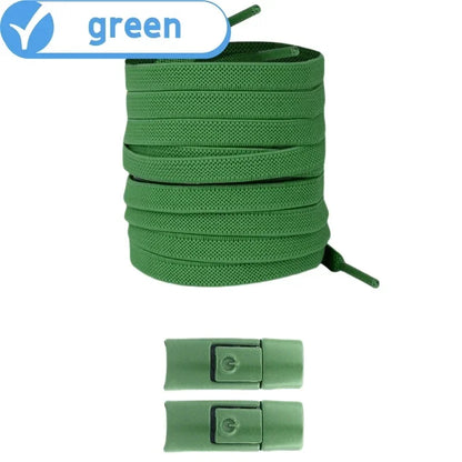 Elastic locking shoelaces for kids and adults, flat no-tie design, 8mm widened for running shoes and sneakers.