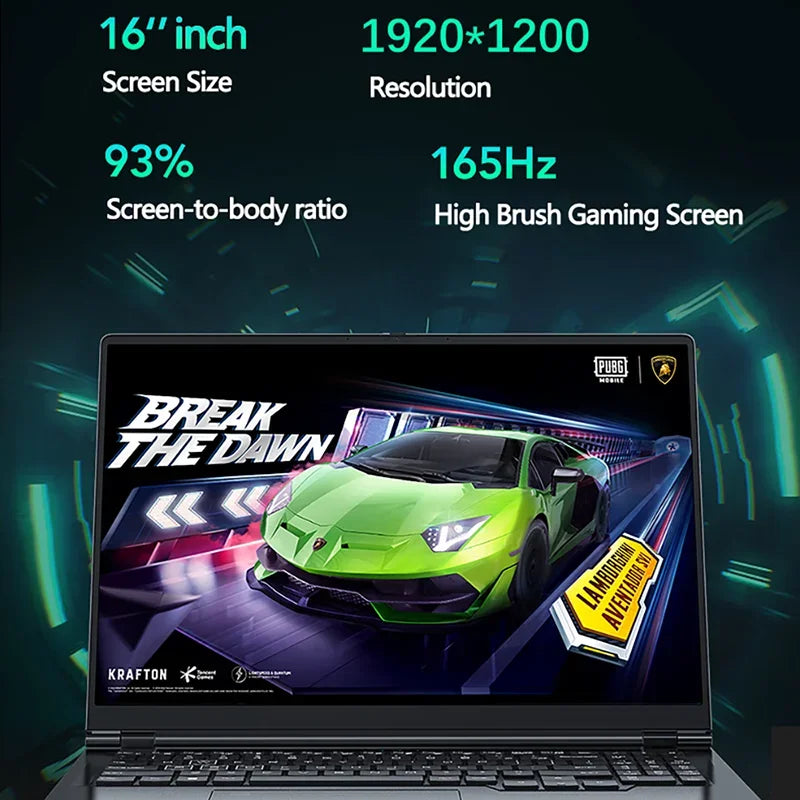 16-inch gaming laptop with Intel Core i9, NVIDIA RTX 4060, 64GB RAM, 4TB SSD, Windows 11, HD camera, WiFi 6, portable design.