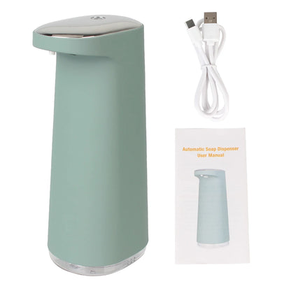 Green 450ml BackupMyFilesNow.com foam liquid soap dispenser with touchless automatic foaming, USB rechargeable, for bathroom and kitchen.